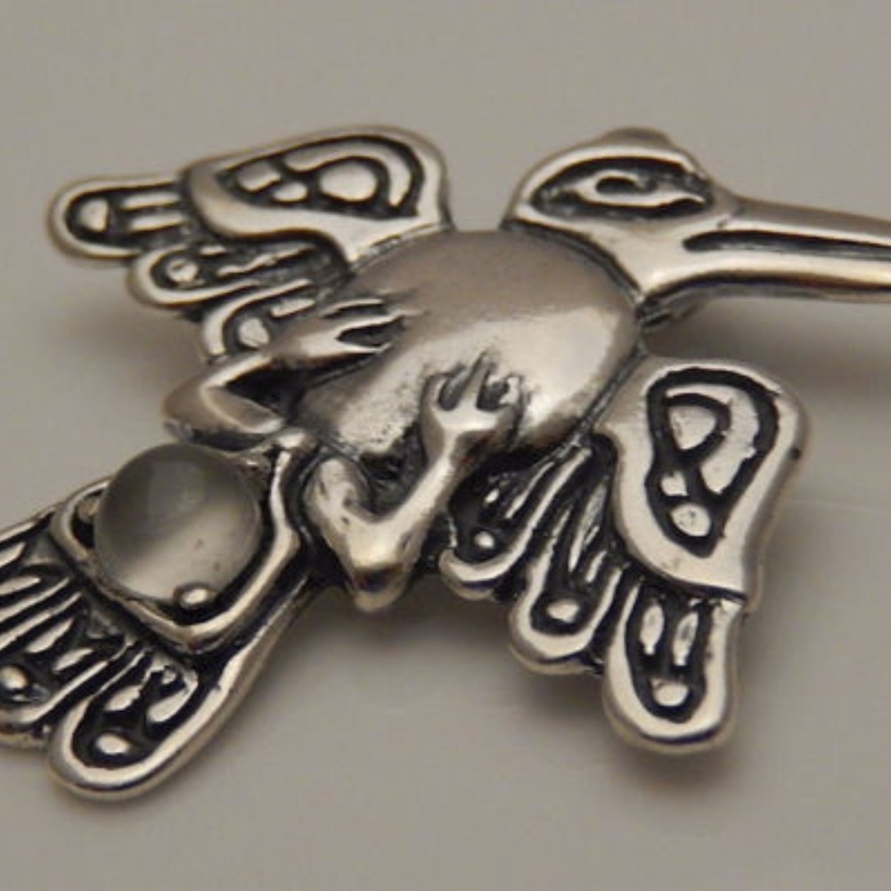 Raven Crow Pendant .925 Sterling Silver w/ genuine Moonstone gem Made in USA - Picture 5 of 8